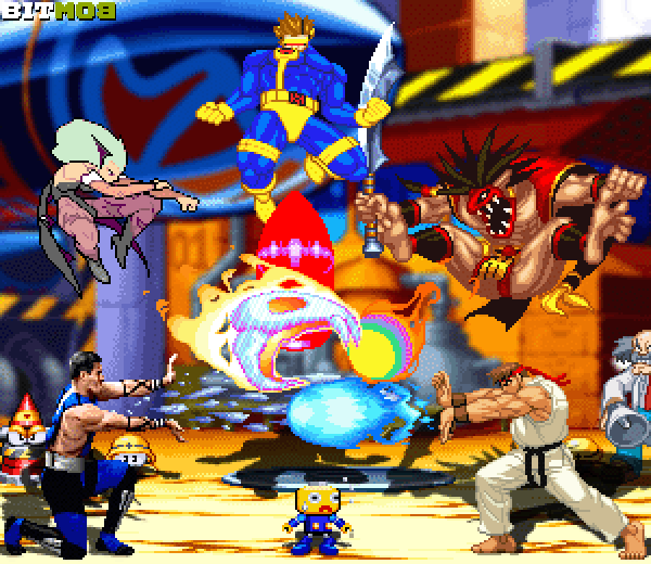 Sub-Zero (Mortal Kombat 3), Morrigan (DarkStalkers), Cyclops (X-Men: Children of the Atom), Servbot (Marvel vs. Capcom 2), Tam Tam (Samurai Shodown 4: Amakusa's Revenge), and Ryu (Capcom vs. SNK 2).